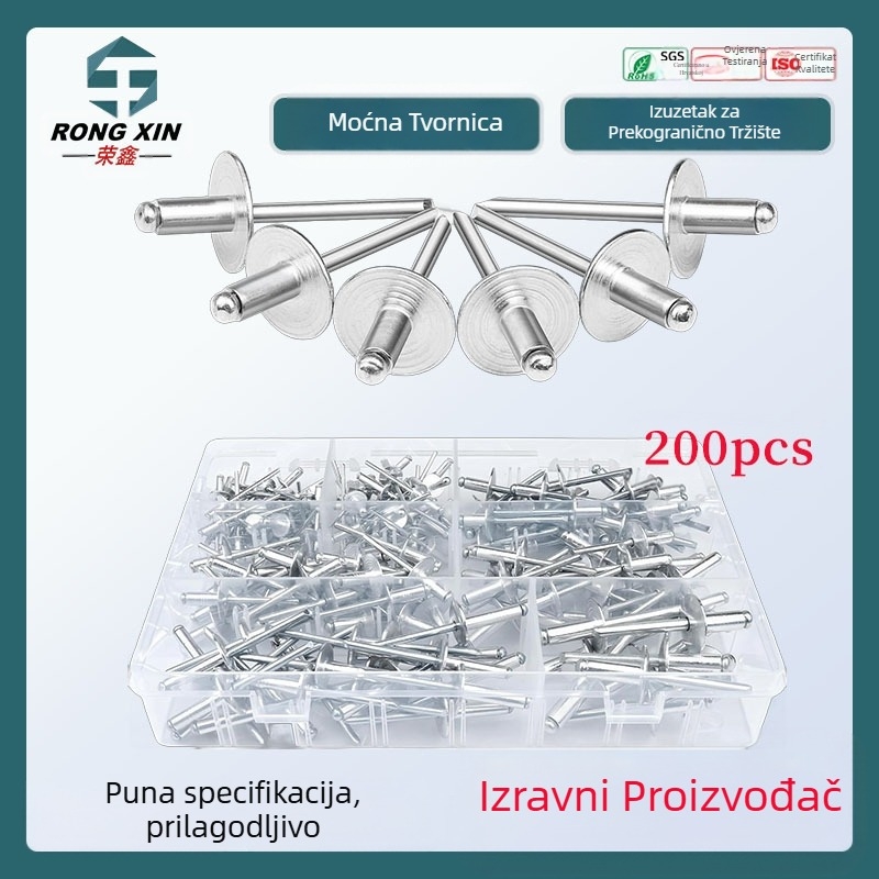 Set nitova od aluminijske legure, s velikim glavama, 200 kom., DIN 7337