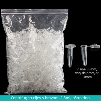 Centrifugna cijev s integriranim poklopcem, otporna na eksploziju, s zaključnom kopčom, konusno dno s graduacijama, pakiranje 500 kom.