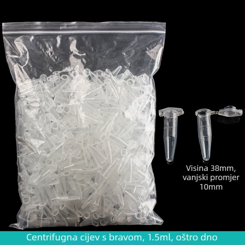 Centrifugna cijev s integriranim poklopcem, otporna na eksploziju, s zaključnom kopčom, konusno dno s graduacijama, pakiranje 500 kom.