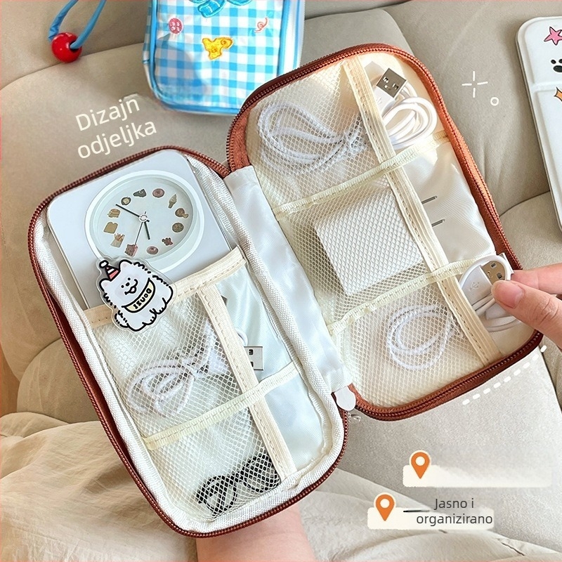 Organizator kablova za podatke, prijenosni višeslojni putni organizator za kablove, USB pogone i slušalice, poliesterska torba u stilu ručne torbe, višefunkcionalni organizator