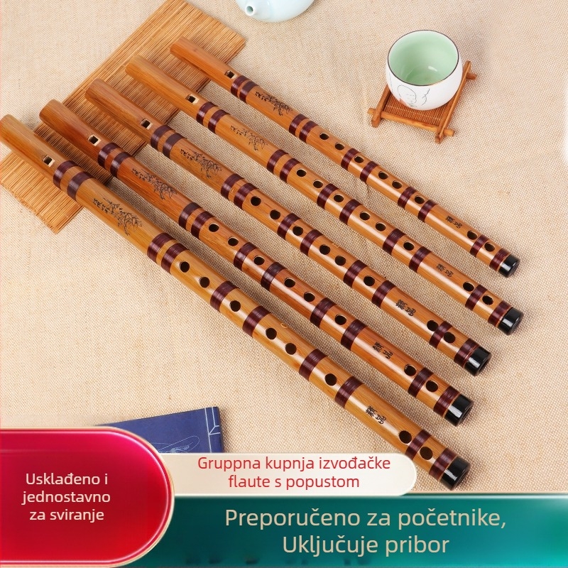Početnička ravna flauta, 6 rupa, tonovi C D E F G, uz veluru torbicu