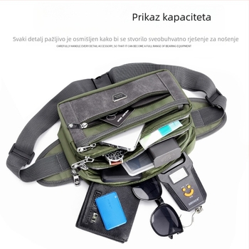 Muška torba na pojasu - najlon, gradski minimalistički stil, prozračna, velika kapaciteta, podstava od poliester