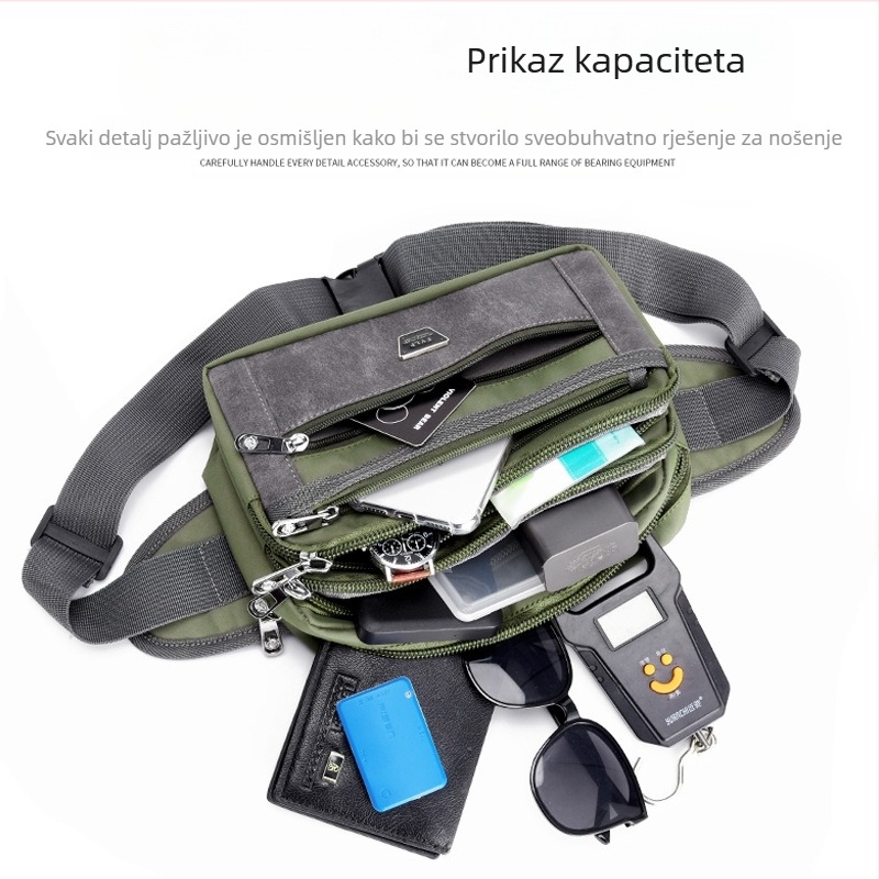 Muška torba na pojasu - najlon, gradski minimalistički stil, prozračna, velika kapaciteta, podstava od poliester
