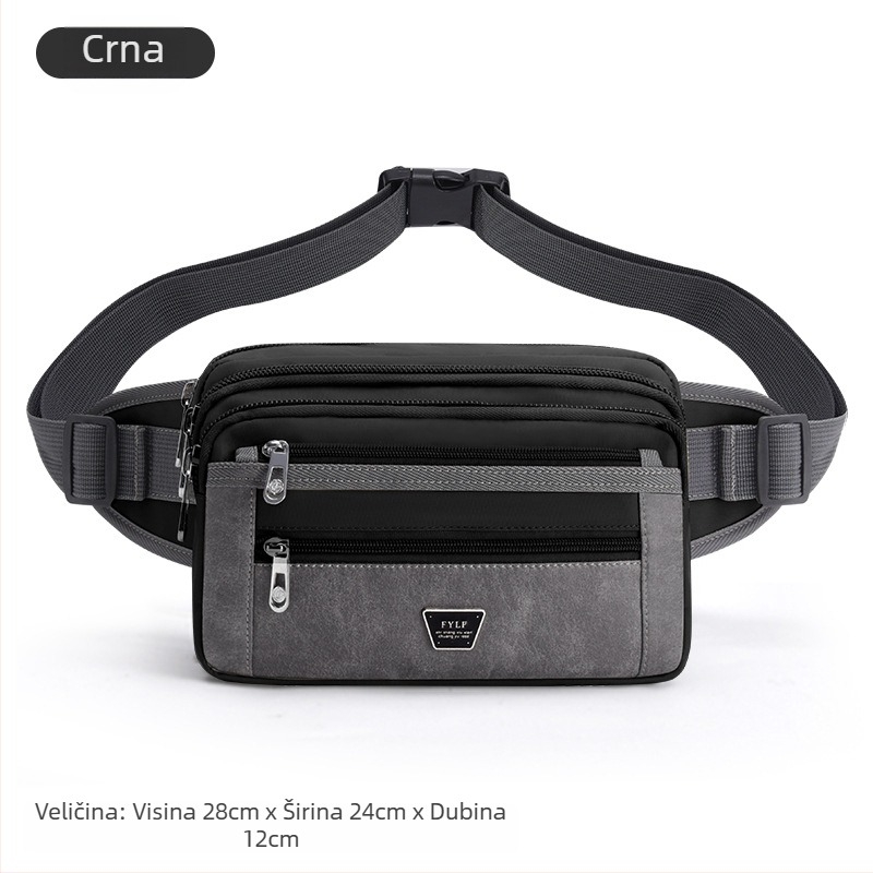 Muška torba na pojasu - najlon, gradski minimalistički stil, prozračna, velika kapaciteta, podstava od poliester
