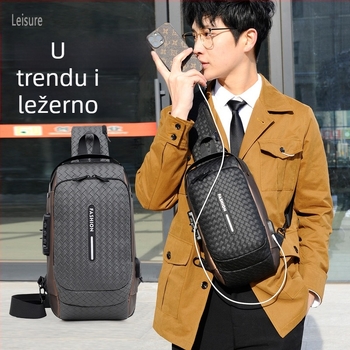 Muška torba za prsa od PU materijala, prozračna, karirani uzorak, proljeće 2024, za poslovna putovanja (PU; prozračna; karirani uzorak; proljeće 2024; poslovna putovanja)