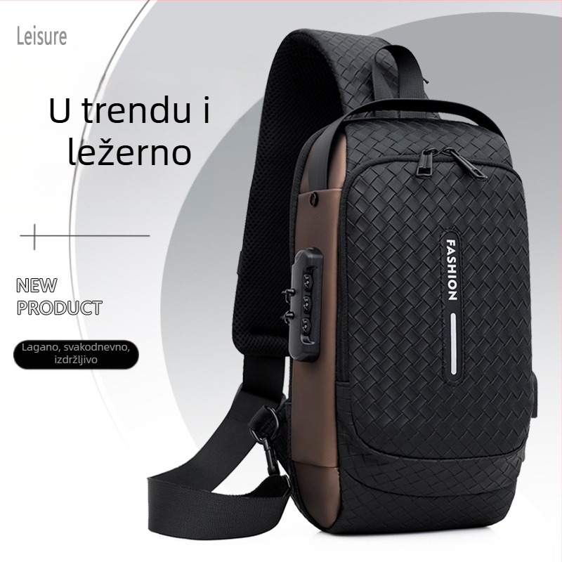 Muška torba za prsa od PU materijala, prozračna, karirani uzorak, proljeće 2024, za poslovna putovanja (PU; prozračna; karirani uzorak; proljeće 2024; poslovna putovanja)