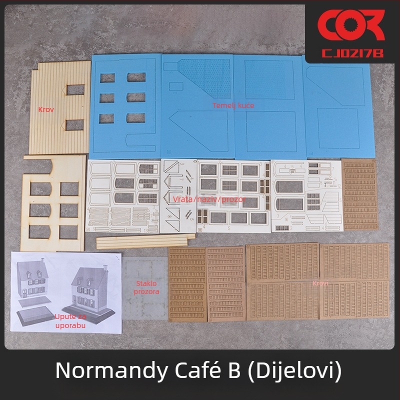 Drveni dioramski model-set za slaganje, scena kafić i kuća, skala 1:35