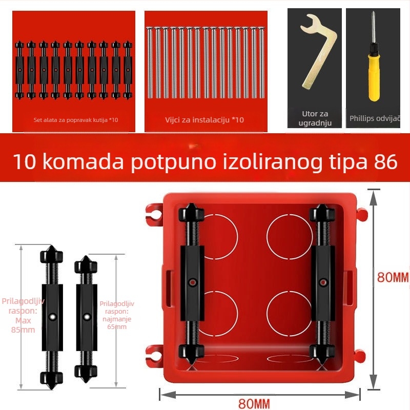 Yu Lin Univerzalni komplet za popravak 86-tip prekidača ugradna kutija – set od 10 potpornih šipki