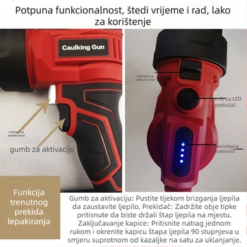 LED električni pištolj za ljepilo s Li-ion baterijom, za staklenu ljepilo i tvrdo ljepilo, 21V