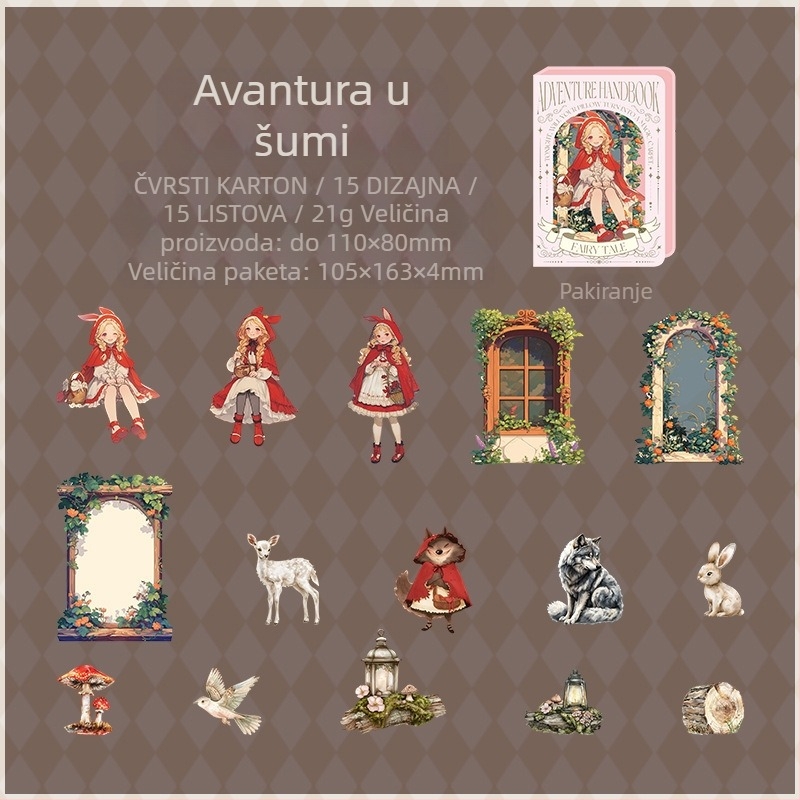 Leisurely Naljepnica na tvrdom kartonu bez bijelih rubova – Serija Bajkovita avantura, crtani stil, elementi krajolika za DIY kolage dnevnik, tisak