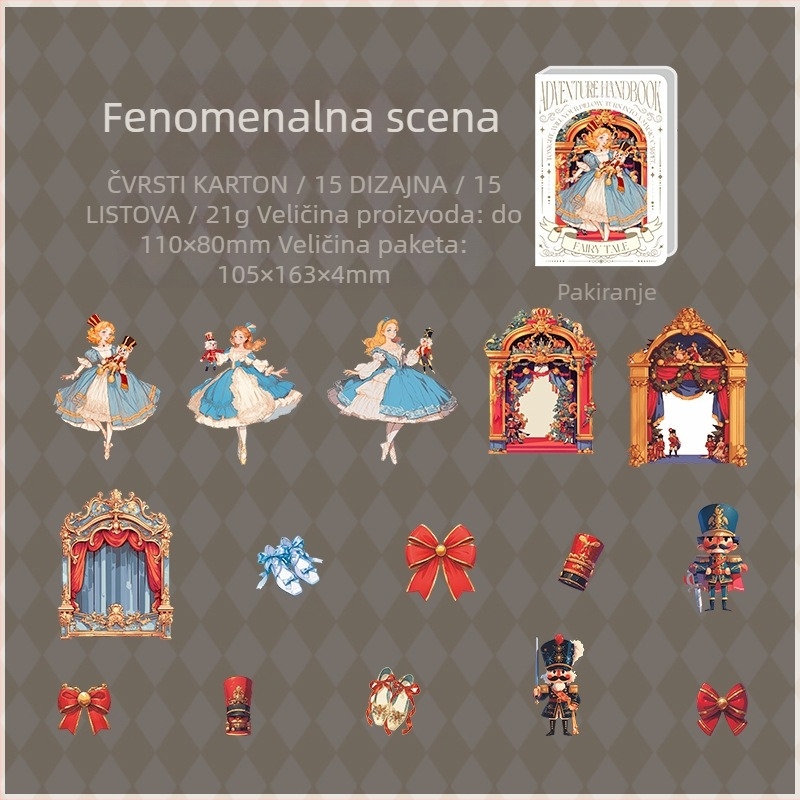 Leisurely Naljepnica na tvrdom kartonu bez bijelih rubova – Serija Bajkovita avantura, crtani stil, elementi krajolika za DIY kolage dnevnik, tisak