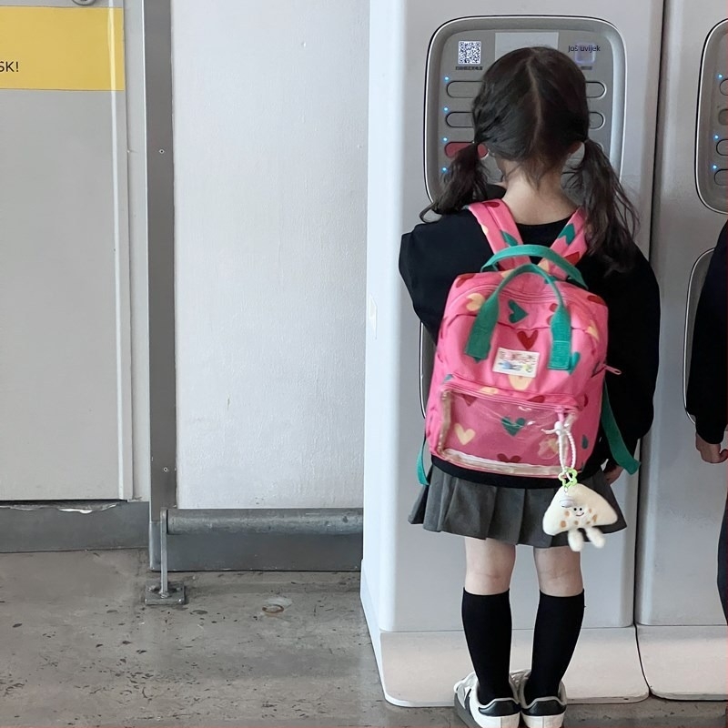 Unisex ruksak za predškolce s prozirnim prozorom, uzorak srca, prozračna PVC–kombinirana tkanina, poliester podstava