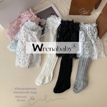 Dječje čipkaste hlačice s suknjom i dizajnom bamboo-joint, visok pojas, pamuk-mješavina (85% pamuka), proljeće–jesen, bez otvora na preponama, u korejskom stilu, za djecu 3–8 godina