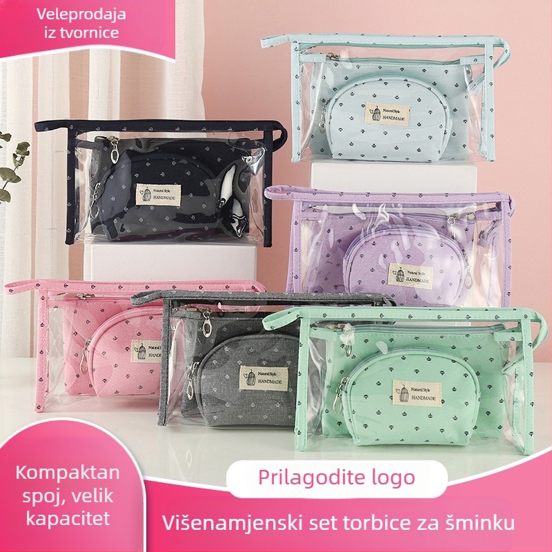 Torba za pohranu kozmetike - Set od tri komada, PU koža, uzorak mašne, vodootporna, podstava od najlona