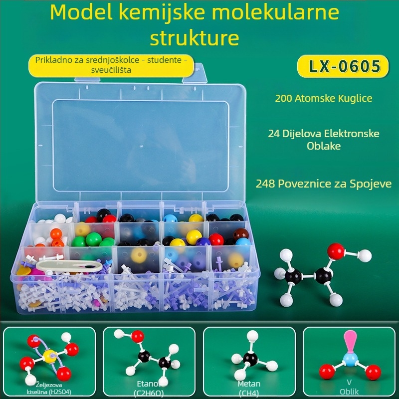 Model molekularne strukture, model lopte i štapa, demonstracijski nastavni alat za kristalne organske molekule, plastika, 540 g