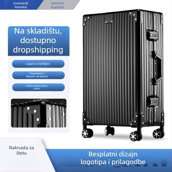 Potpuno aluminijski putni kofer za poslovna putovanja, kućište od aluminijsko-magnezijske legure, TSA kombinirani zaključavanje, univerzalni kotači, pravokutni dizajn