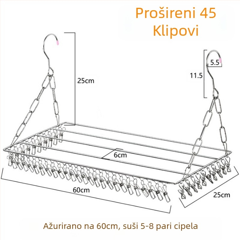 Nerđajući čelik, viseća sušilica za odjeću, mobilna s kružnim dizajnom klipse, model DC022