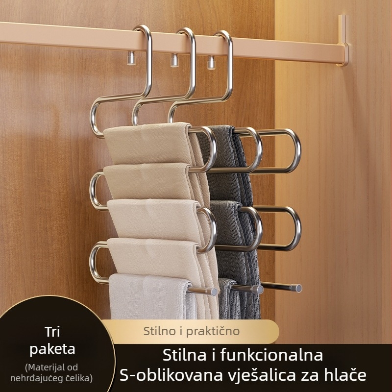 Sklopiva vješalica za hlače višeslojna od nehrđajućeg čelika s klipsama za garderobu