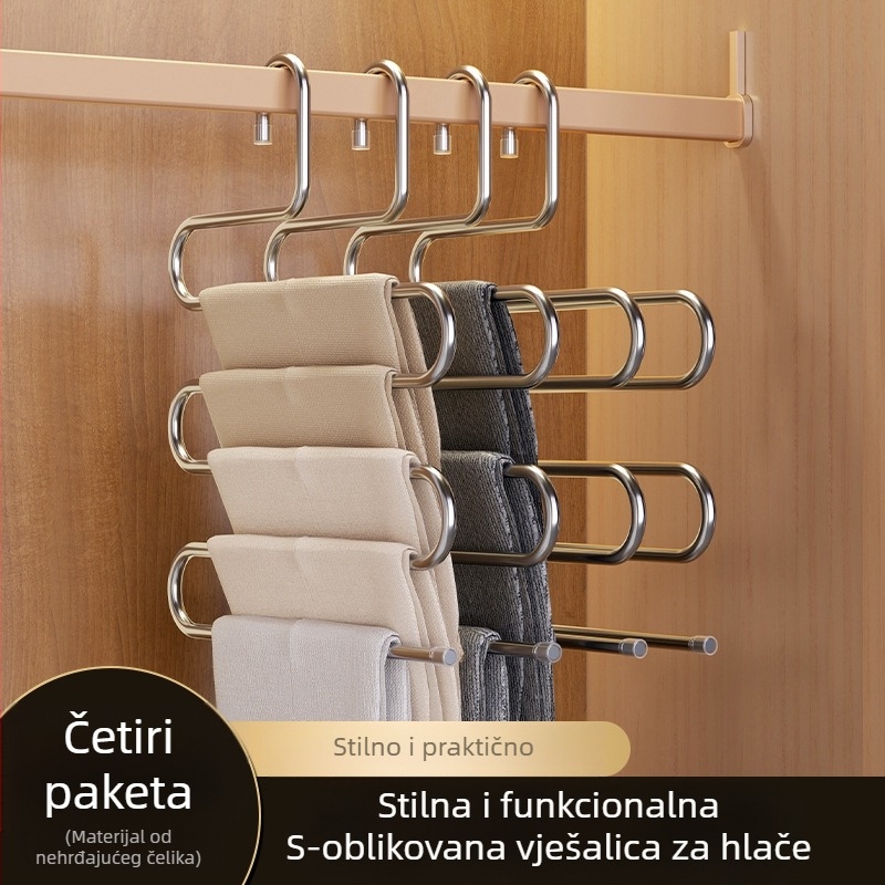 Sklopiva vješalica za hlače višeslojna od nehrđajućeg čelika s klipsama za garderobu