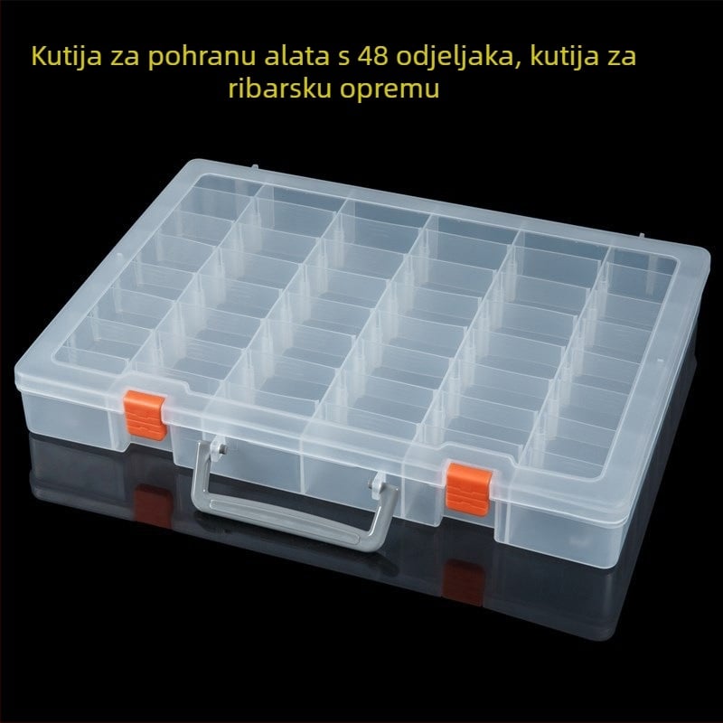 Kutija za pohranu dijelova s pregradama, prijenosna, prozirna s 48 pretinaca, PP materijal, poklopac uključen