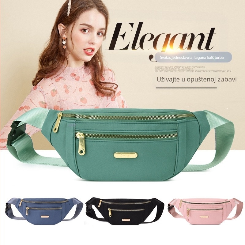 Ženska pojas torba od najlona – ulični stil, zatvarač, džep za telefon