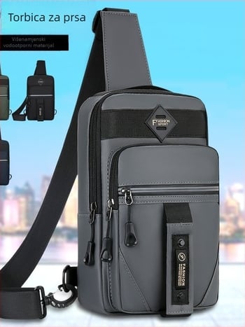 Muška PVC torbica za prsa preko ramena, prozračna i s reflektirajućom funkcijom, uzorak slovima, podstava od poliestera, pogodna za poslovna putovanja