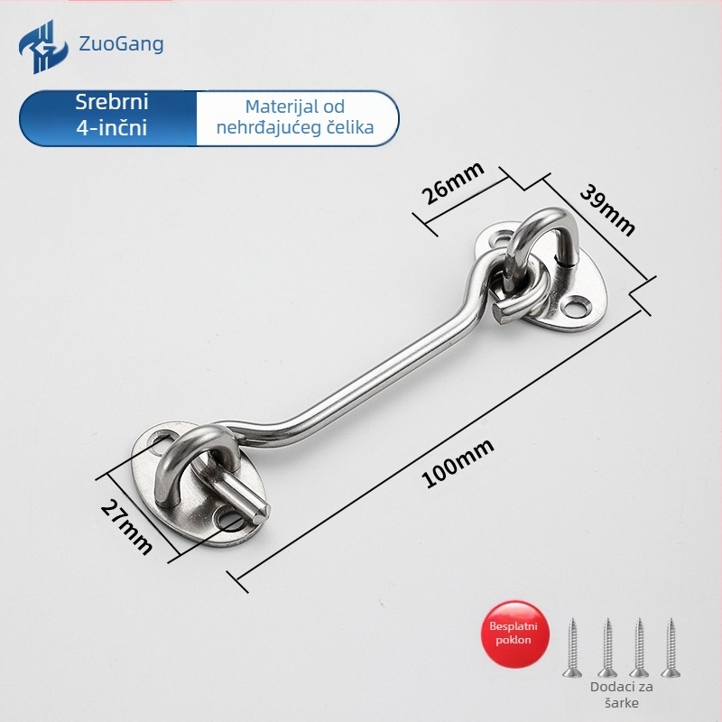 Nehrđajući čelični kuka za vrata i prozore — Značka Left Steel, Model Wind Hook, moderni minimalistički kućni hardver