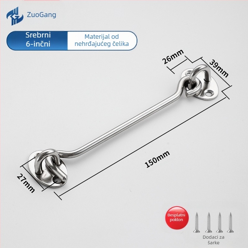 Nehrđajući čelični kuka za vrata i prozore — Značka Left Steel, Model Wind Hook, moderni minimalistički kućni hardver