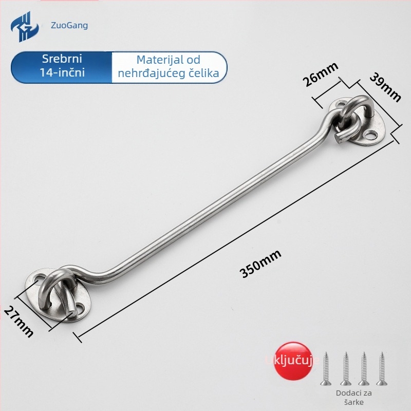Nehrđajući čelični kuka za vrata i prozore — Značka Left Steel, Model Wind Hook, moderni minimalistički kućni hardver