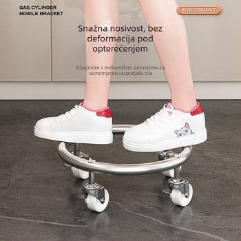 Baza za plinsku bocu s kočnicama i univerzalnim kotačićima, nehrđajući čelik, prijenosna ploča