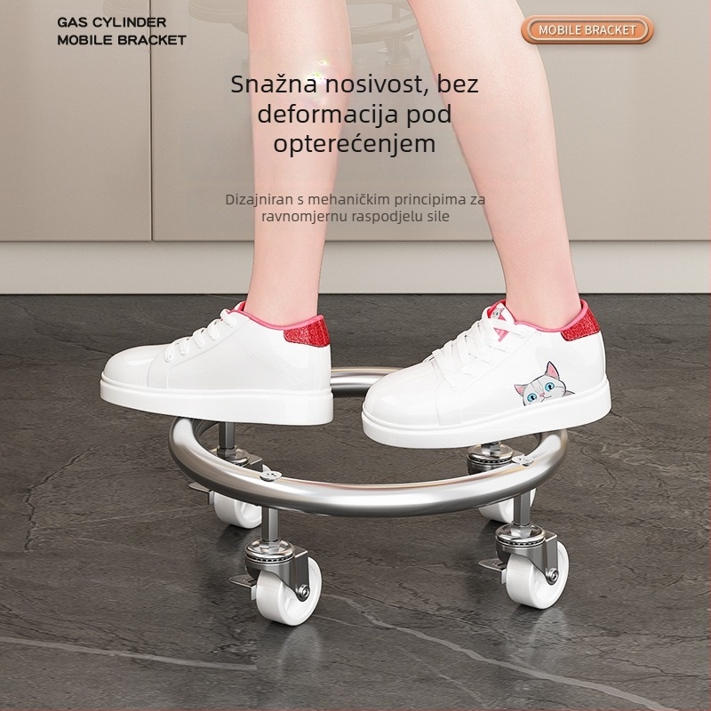 Baza za plinsku bocu s kočnicama i univerzalnim kotačićima, nehrđajući čelik, prijenosna ploča