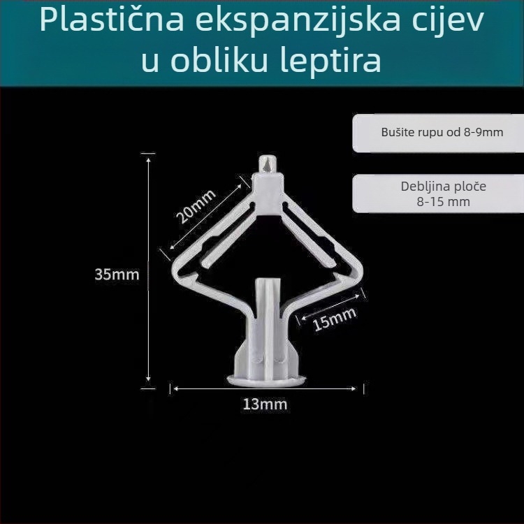Nylon leptirasti proširni čep za suhozid, proširni vijak