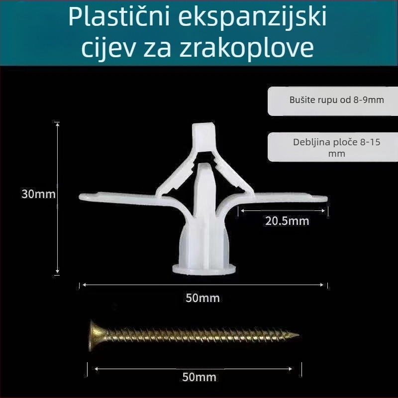 Nylon leptirasti proširni čep za suhozid, proširni vijak