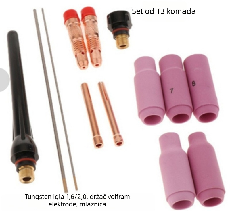 Set potrošnog materijala za TIG plinsko zavarivanje WP17/18/26 serije — WT20 držač volfram elektrode, promjer jezgre 1,6 mm