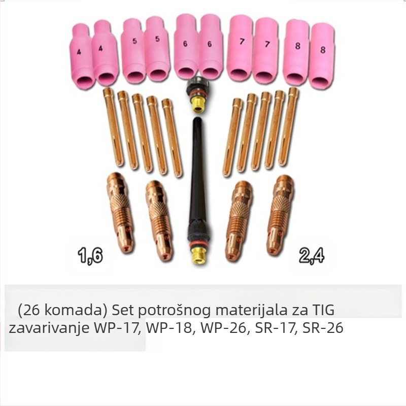 Set potrošnog materijala za TIG plinsko zavarivanje WP17/18/26 serije — WT20 držač volfram elektrode, promjer jezgre 1,6 mm