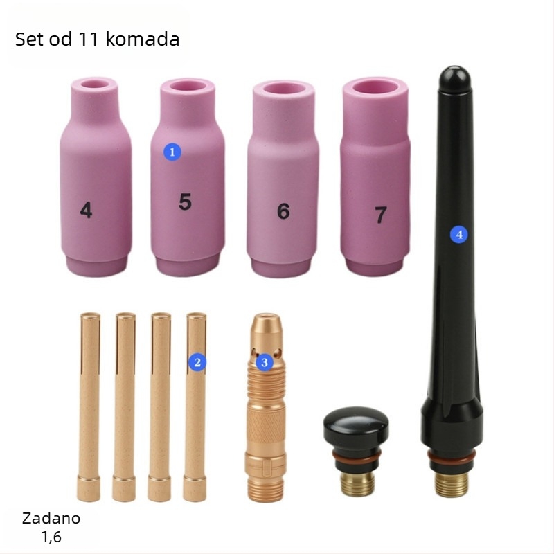 Set potrošnog materijala za TIG plinsko zavarivanje WP17/18/26 serije — WT20 držač volfram elektrode, promjer jezgre 1,6 mm