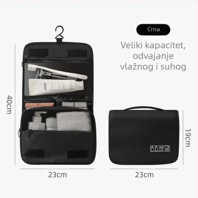 Vješajući neseser za putovanja s kukom, kubičnog oblika, twill materijal, za kozmetiku i higijenske potrepštine (kubni oblik, twill materijal, siguran zatvarač)