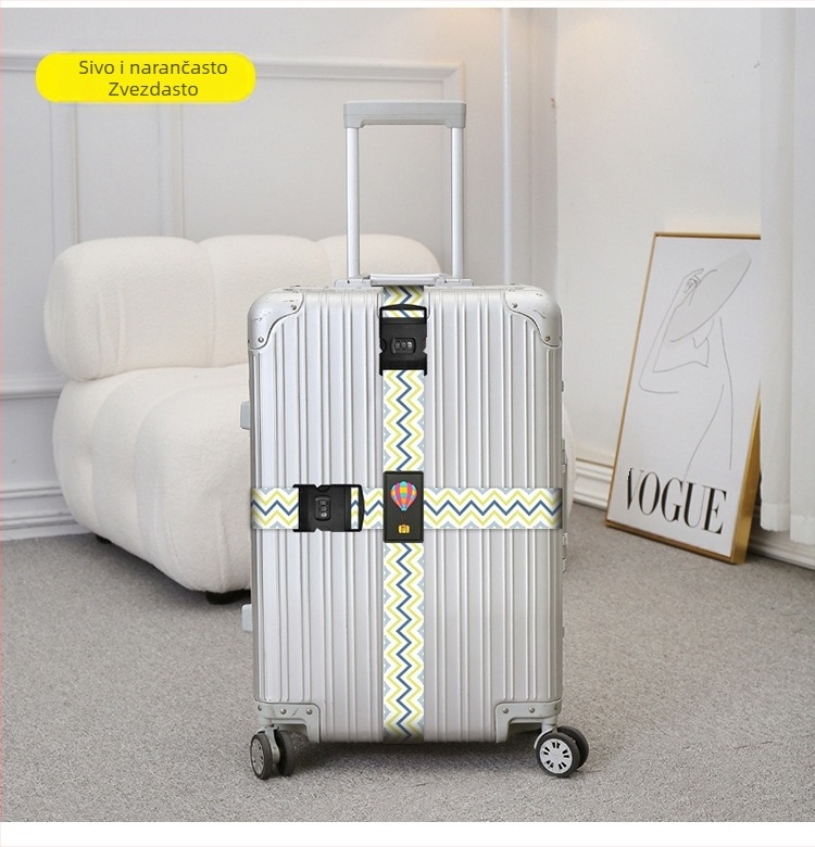 Križna sigurnosna traka za prtljagu s dvostrukim zaključavanjem na lozinku, ojačano pričvršćivanje, poliester otisnuta traka s prugama