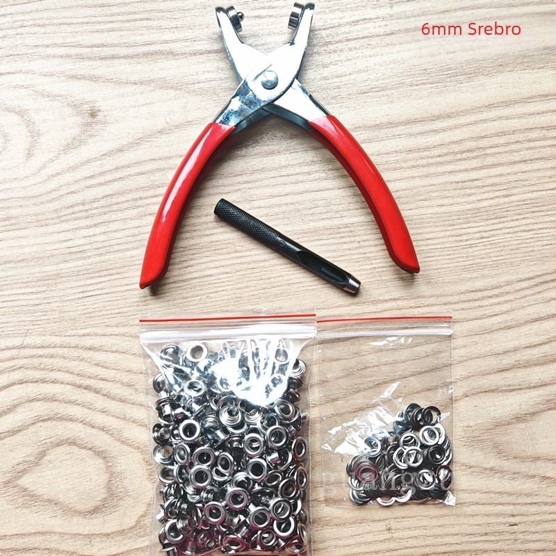 Željezna kliješta za eyelete – set s Eyelet button strukturom; materijal: željezo; namijenjeno za cipele, šešire, ruksake, torbe, zavjese