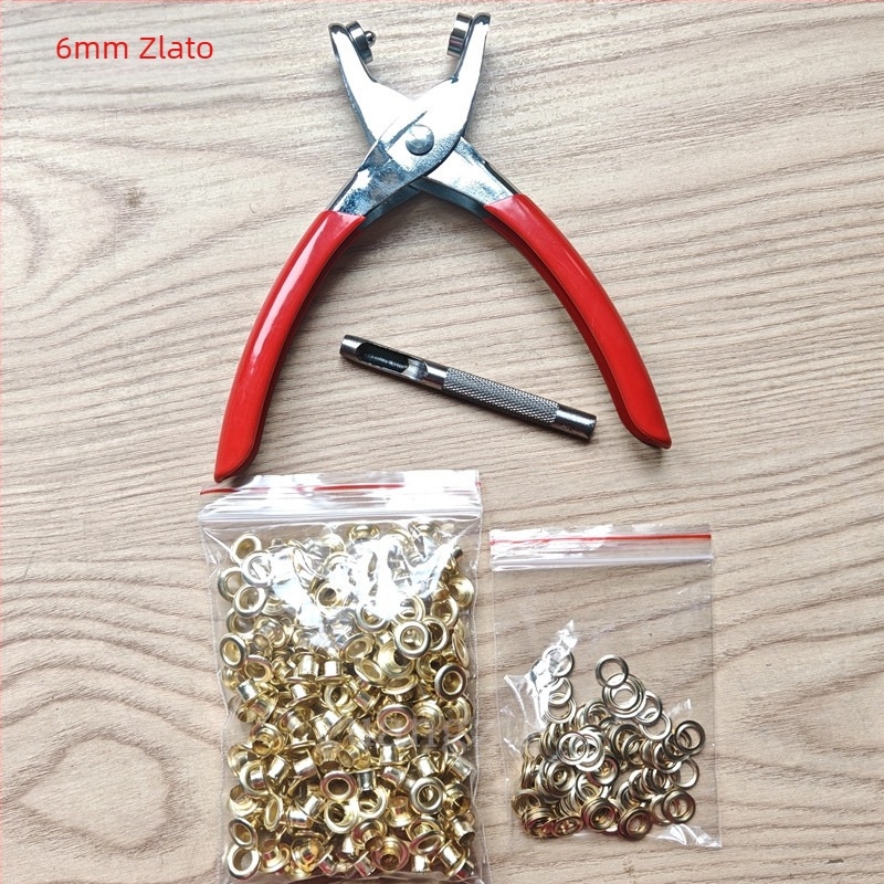 Željezna kliješta za eyelete – set s Eyelet button strukturom; materijal: željezo; namijenjeno za cipele, šešire, ruksake, torbe, zavjese