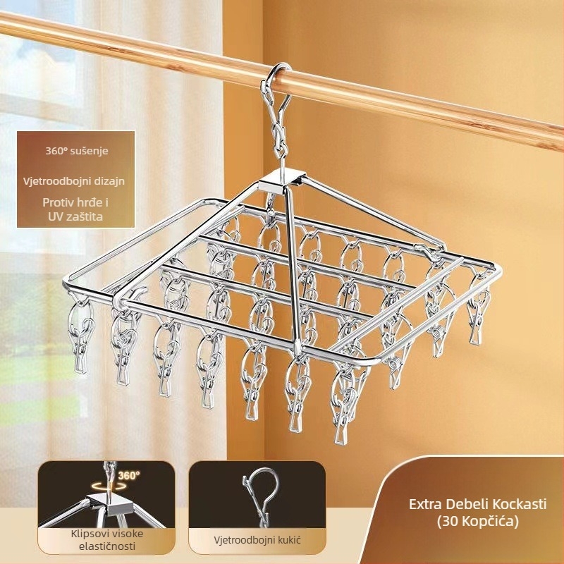 Stalak za sušenje čarapa od nehrđajućeg čelika, fiksni, okruglog oblika s klipovima, model: Stalak za sušenje čarapa od nehrđajućeg čelika