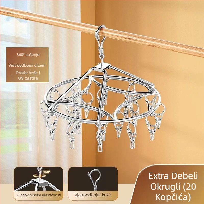 Stalak za sušenje čarapa od nehrđajućeg čelika, fiksni, okruglog oblika s klipovima, model: Stalak za sušenje čarapa od nehrđajućeg čelika