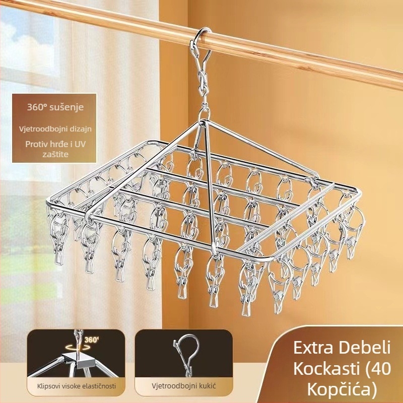 Stalak za sušenje čarapa od nehrđajućeg čelika, fiksni, okruglog oblika s klipovima, model: Stalak za sušenje čarapa od nehrđajućeg čelika