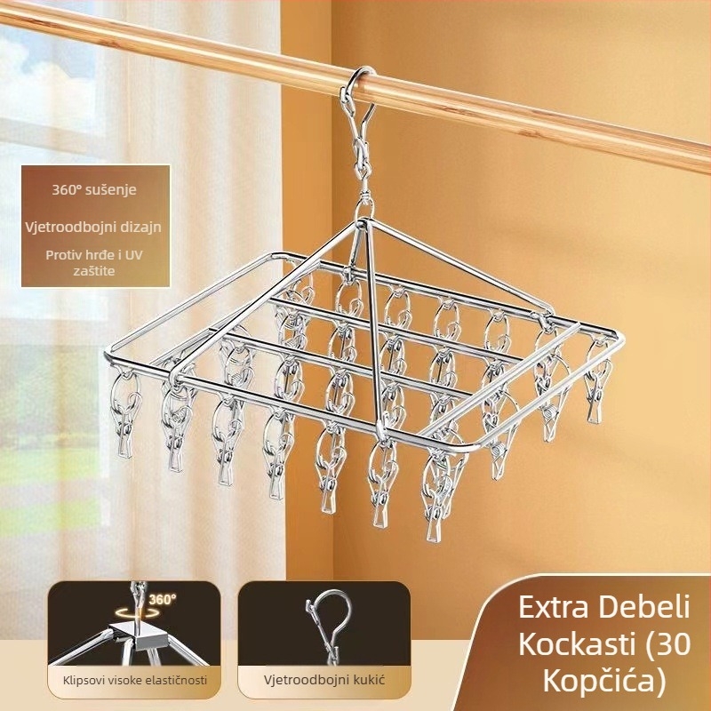 Stalak za sušenje čarapa od nehrđajućeg čelika, fiksni, okruglog oblika s klipovima, model: Stalak za sušenje čarapa od nehrđajućeg čelika