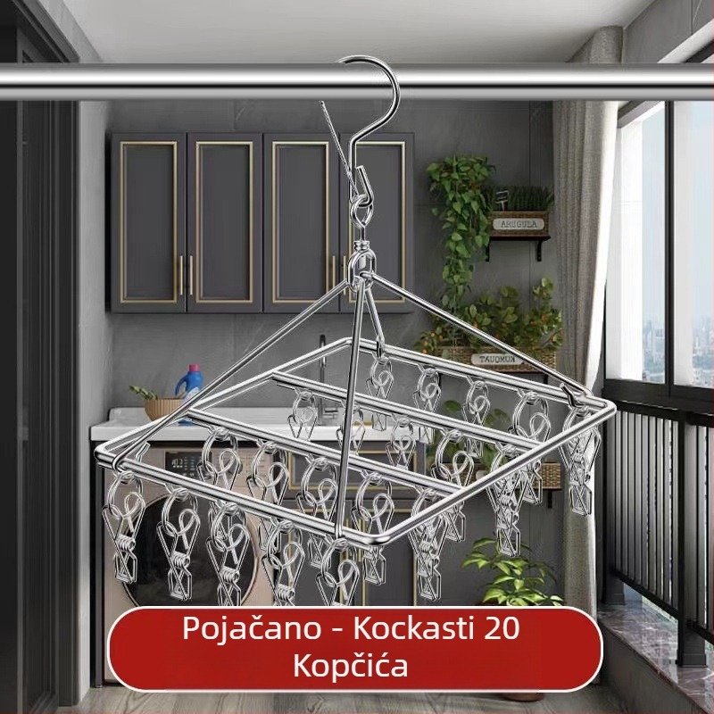 Stalak za sušenje čarapa od nehrđajućeg čelika, fiksni, okruglog oblika s klipovima, model: Stalak za sušenje čarapa od nehrđajućeg čelika