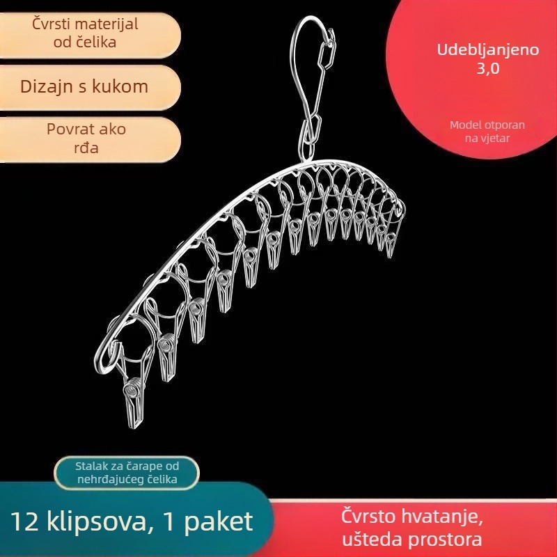 Stalak za sušenje čarapa od nehrđajućeg čelika, fiksni, okruglog oblika s klipovima, model: Stalak za sušenje čarapa od nehrđajućeg čelika