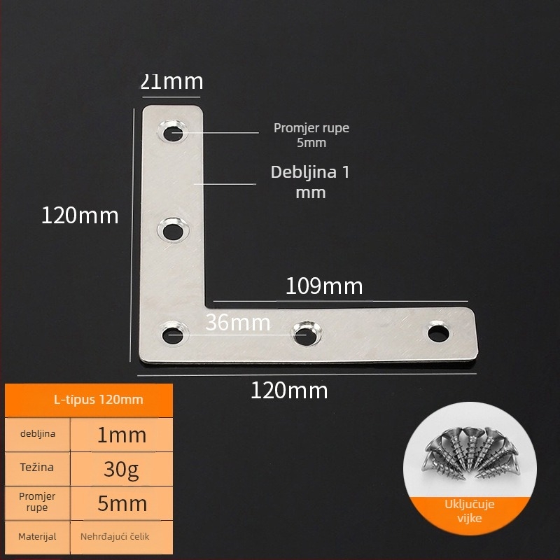 Booluo Višenamjenski kutni nosač za police — nehrđajući čelik, Model: Multi-purpose angle bracket cz, Elektroplakiranje, Modern minimalistički dizajn