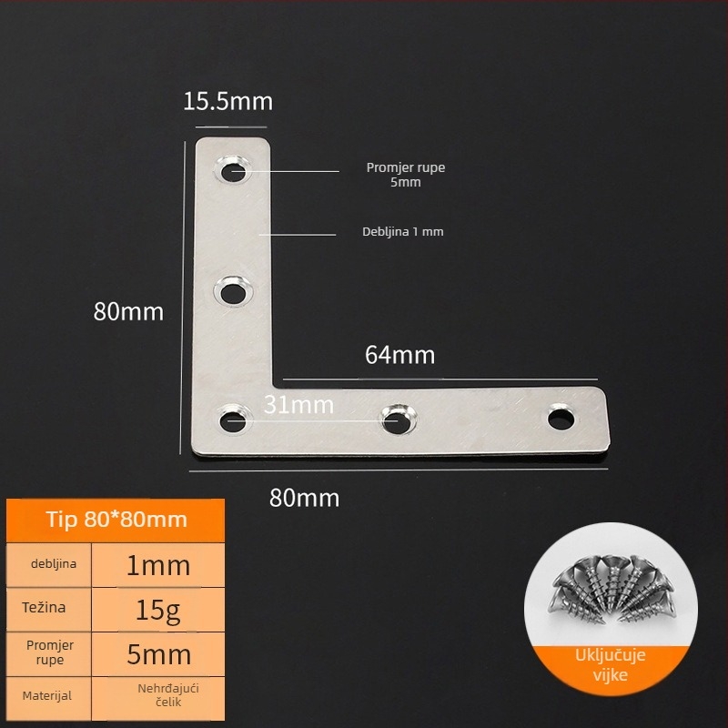 Booluo Višenamjenski kutni nosač za police — nehrđajući čelik, Model: Multi-purpose angle bracket cz, Elektroplakiranje, Modern minimalistički dizajn