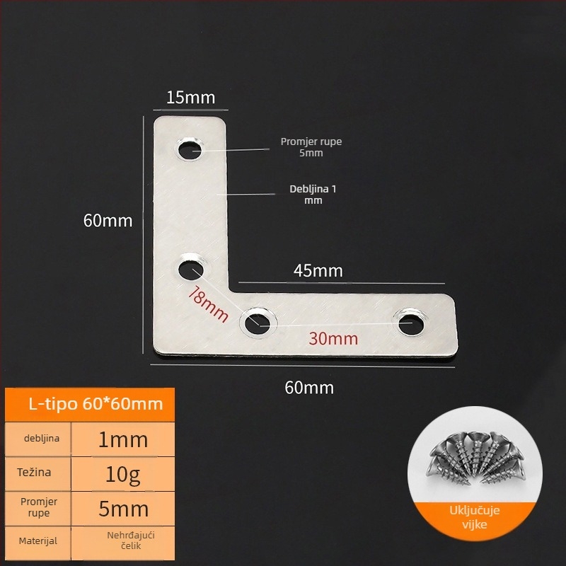 Booluo Višenamjenski kutni nosač za police — nehrđajući čelik, Model: Multi-purpose angle bracket cz, Elektroplakiranje, Modern minimalistički dizajn
