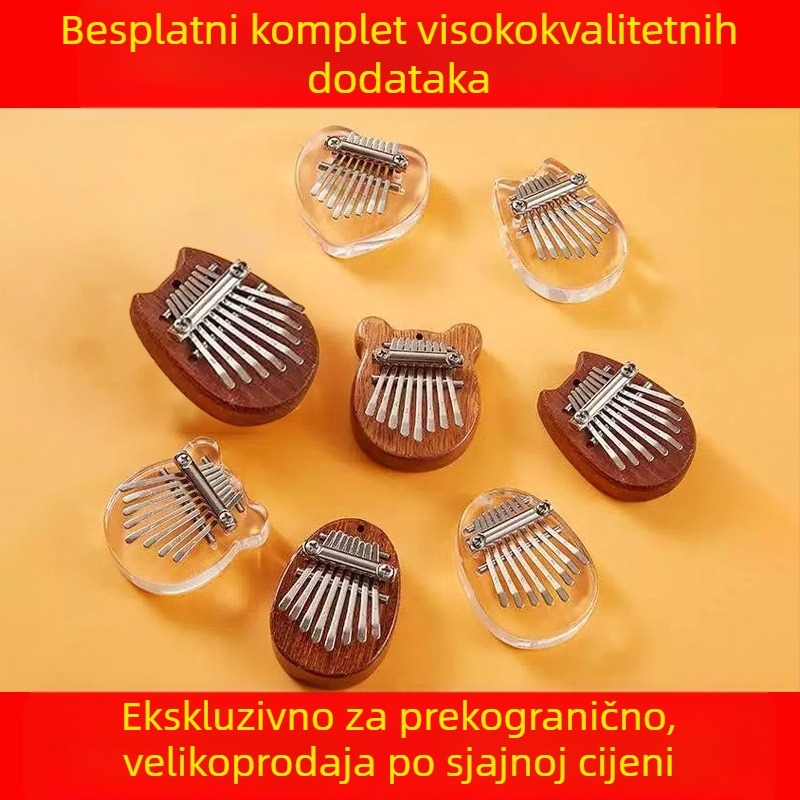 Sarah kalimba s 8 tonova – kompaktno prenosno glazbeno sredstvo s papirnatom kutijom, narukvicom s perlicama i metalnim lancem